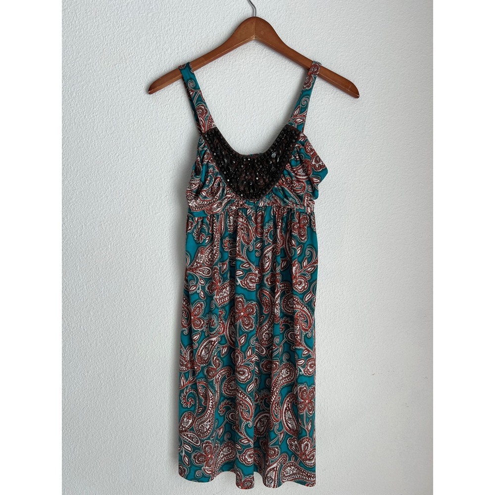 Candies Teal Paisley Beaded‎ Empire Waist Dress S
